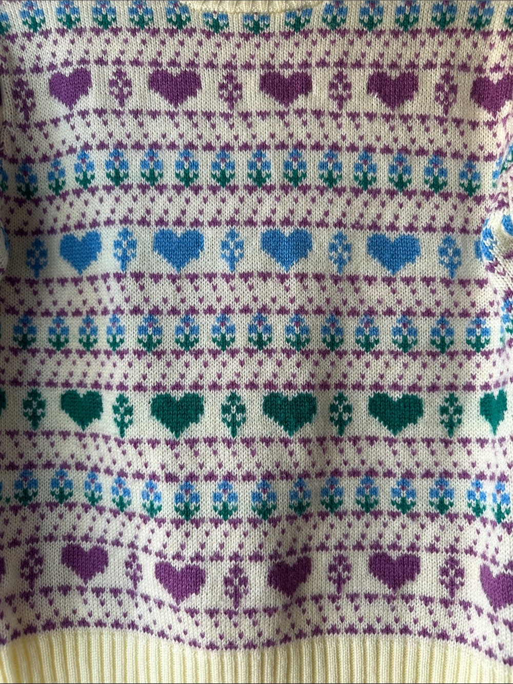 Vintage Heart Acrylic Knit Vintage Striped Fair Isle Novelty 70s 80s Sweater - Picture 2 of 5